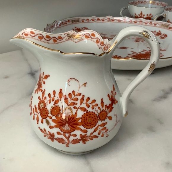 🌟Host Pic!🌟Meissen Indian Red/Orange Tea/Coffee Service for 6 - Picture 7 of 8
